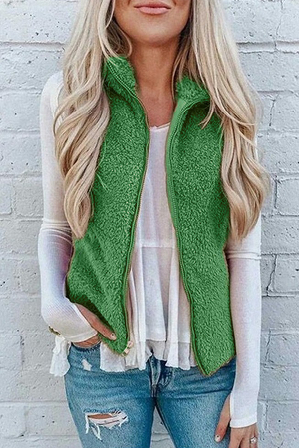 Fashion Solid Pocket Zipper Mandarin Collar Tops(7 Colors)