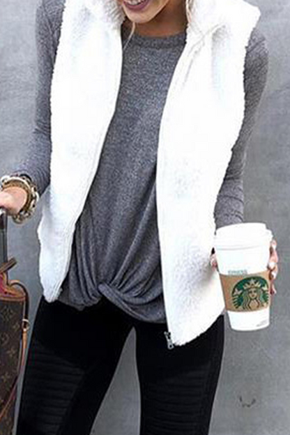 Fashion Solid Pocket Zipper Mandarin Collar Tops(7 Colors)