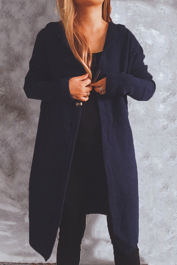 Casual Solid Buttons Basic Hooded Collar Outerwear Sweater(9 Colors)