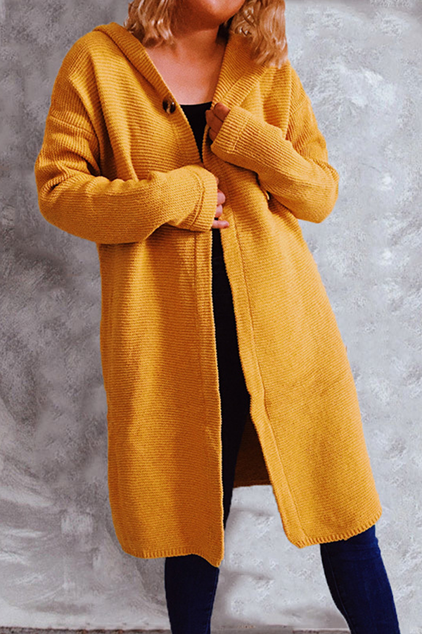 Casual Solid Buttons Basic Hooded Collar Outerwear Sweater(9 Colors)