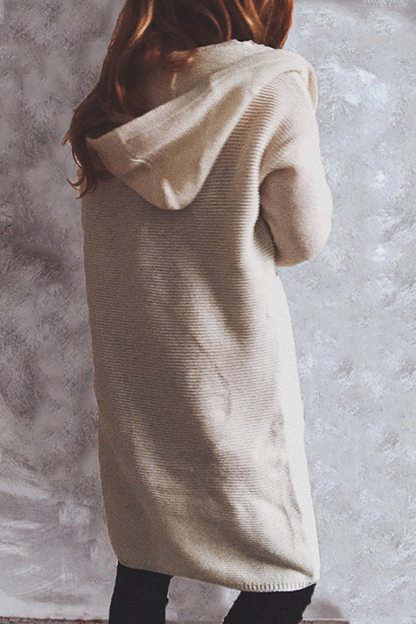 Casual Solid Buttons Basic Hooded Collar Outerwear Sweater(9 Colors)