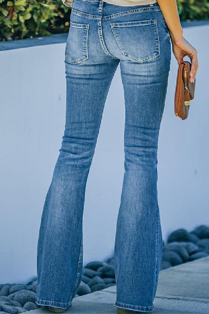 Fashion Casual Solid Buttons Basic Boot Cut Mid Waist Bottoms