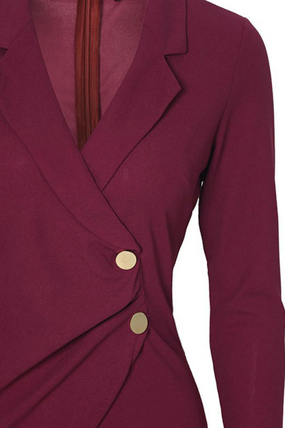 Elegant Solid Patchwork Buckle Turn-back Collar Wrapped Skirt Dresses(4 Colors)