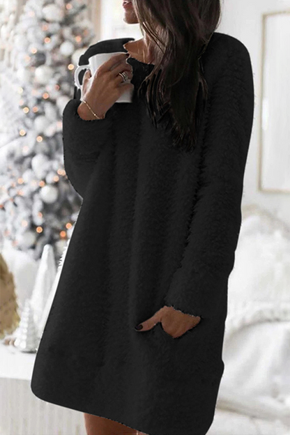 Casual Solid Patchwork Pocket O Neck A Line Dresses