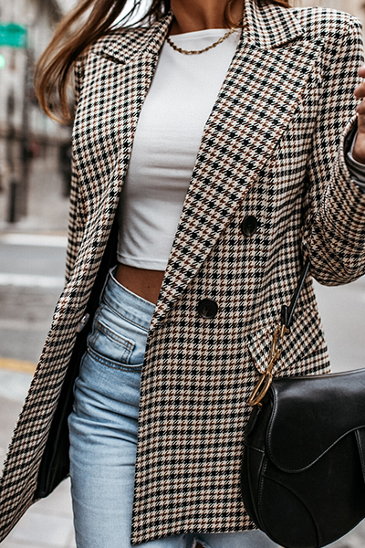 Fashion Elegant Geometric Split Joint Buckle Turn-back Collar Outerwear