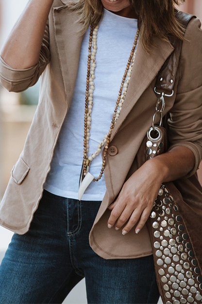 Fashion Casual Solid Patchwork Buttons Turn-back Collar Outerwear