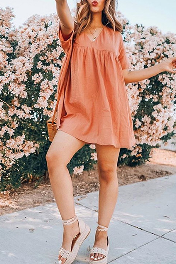 Casual Solid Patchwork Basic V Neck Princess Dresses