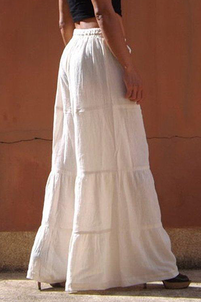 Casual Solid Patchwork Frenulum Loose Wide Leg Patchwork Bottoms