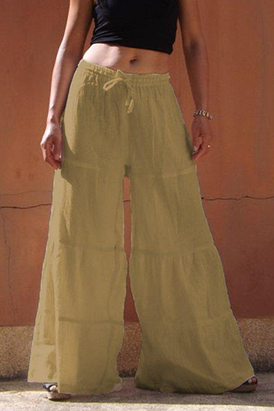 Casual Solid Patchwork Frenulum Loose Wide Leg Patchwork Bottoms