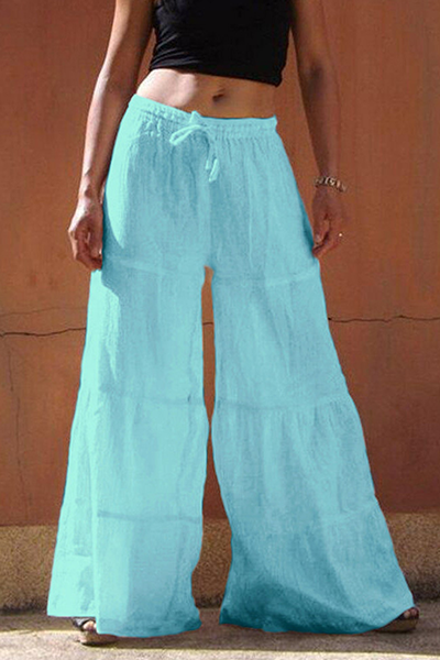 Casual Solid Patchwork Frenulum Loose Wide Leg Patchwork Bottoms