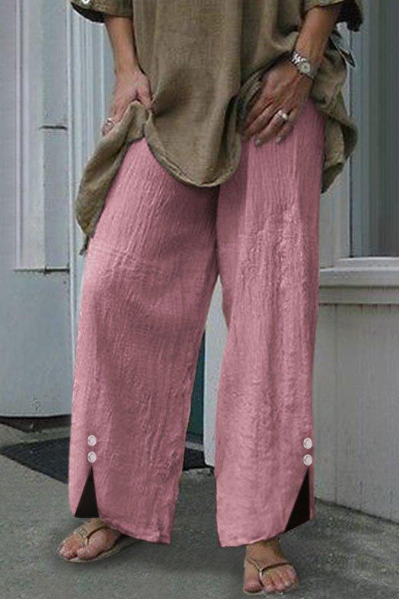 Casual Solid Patchwork Buttons Straight Wide Leg Solid Color Bottoms(6 Colors)