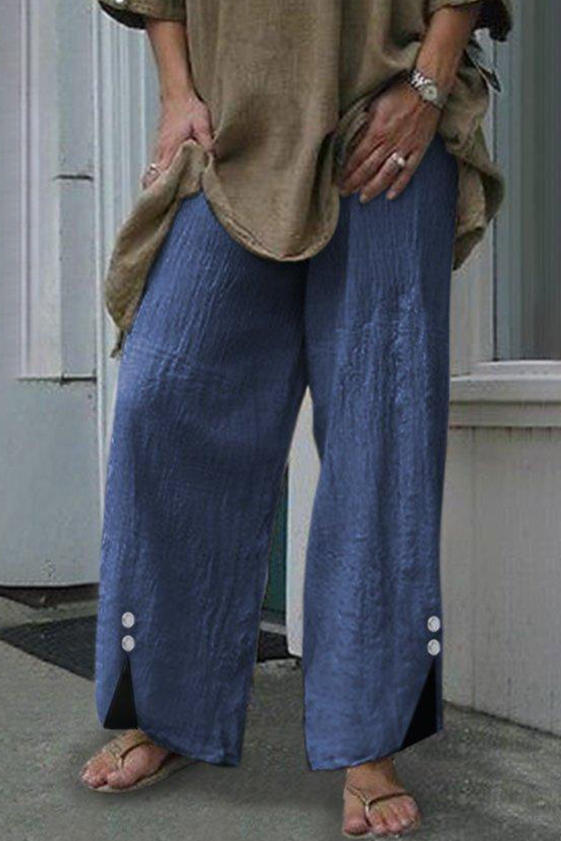 Casual Solid Patchwork Buttons Straight Wide Leg Solid Color Bottoms(6 Colors)
