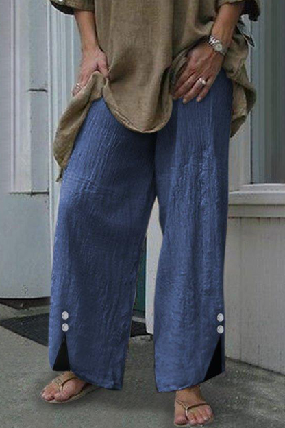 Casual Solid Patchwork Buttons Straight Wide Leg Solid Color Bottoms(6 Colors)