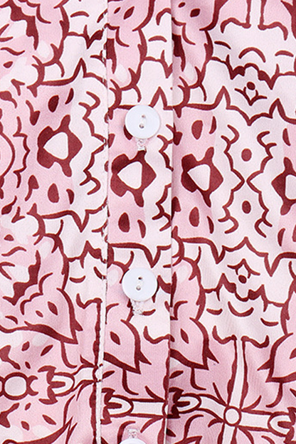 Casual Print Buckle Slit O Neck Dresses