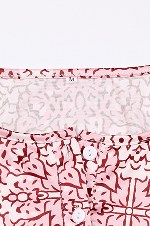 Casual Print Buckle Slit O Neck Dresses