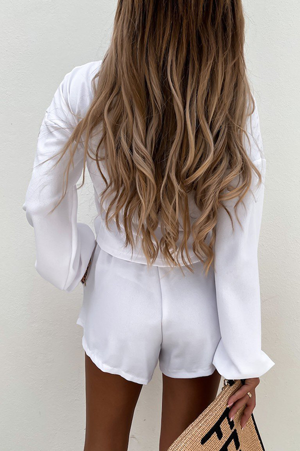 Fashion Street Solid Split Joint O Neck Long Sleeve Two Pieces