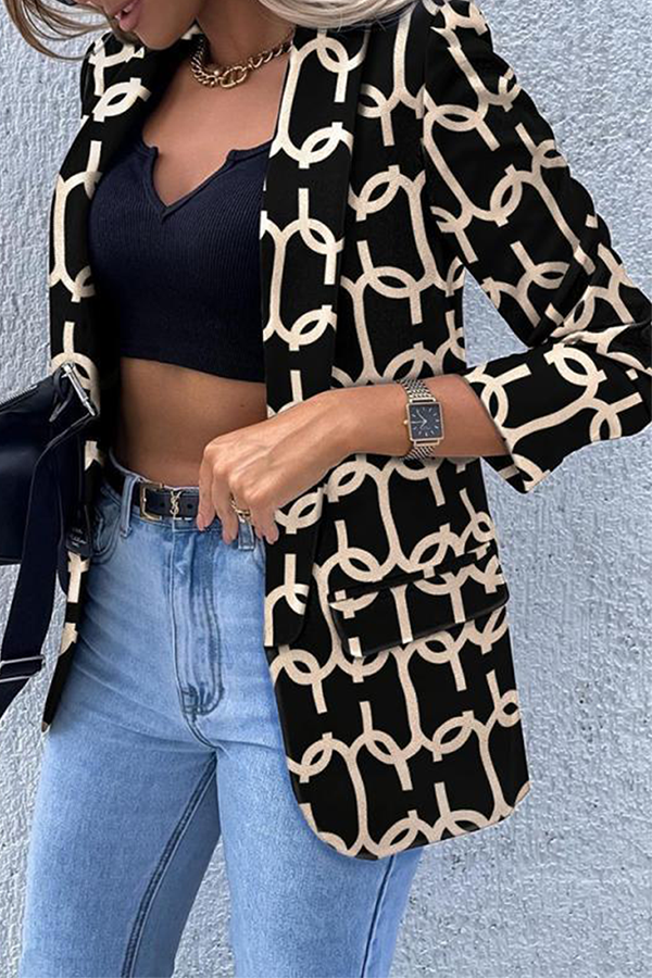 Casual Print Patchwork Turndown Collar Outerwear(5 Colors)