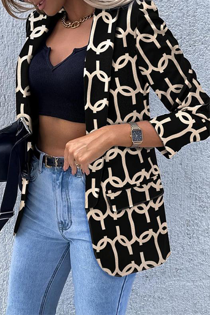 Casual Print Patchwork Turndown Collar Outerwear(5 Colors)