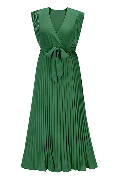 Elegant Solid Flounce Strap Design V Neck Pleated Dresses(6 Colors)