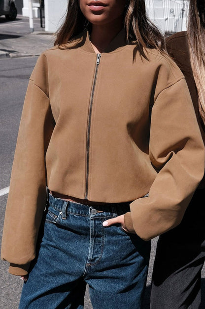 Oversized Faux Suede Bomber Jacket