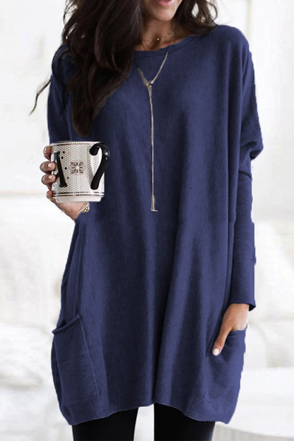 Fashion Solid Split Joint O Neck Tops(7 Colors)