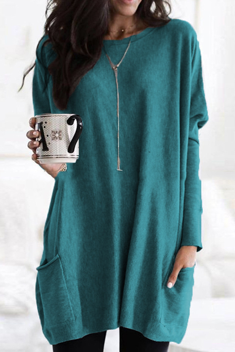 Fashion Solid Split Joint O Neck Tops(7 Colors)