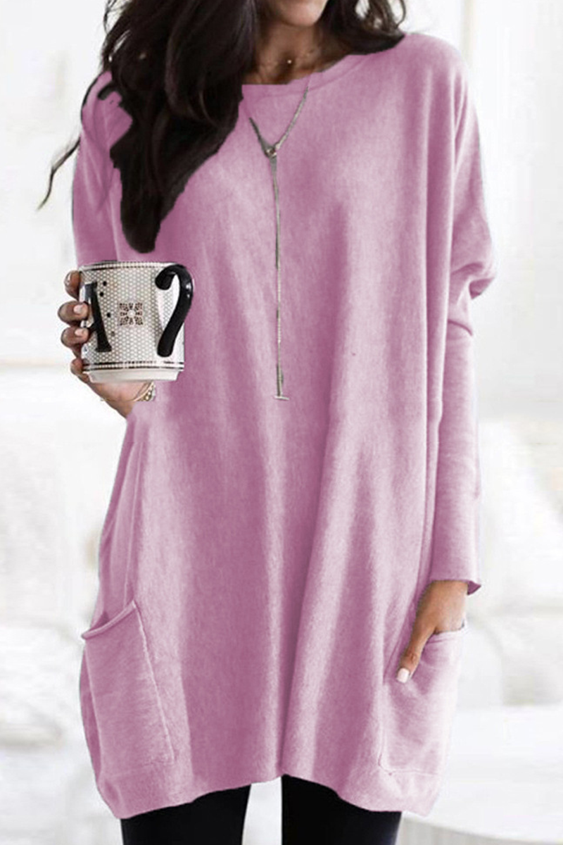 Fashion Solid Split Joint O Neck Tops(7 Colors)