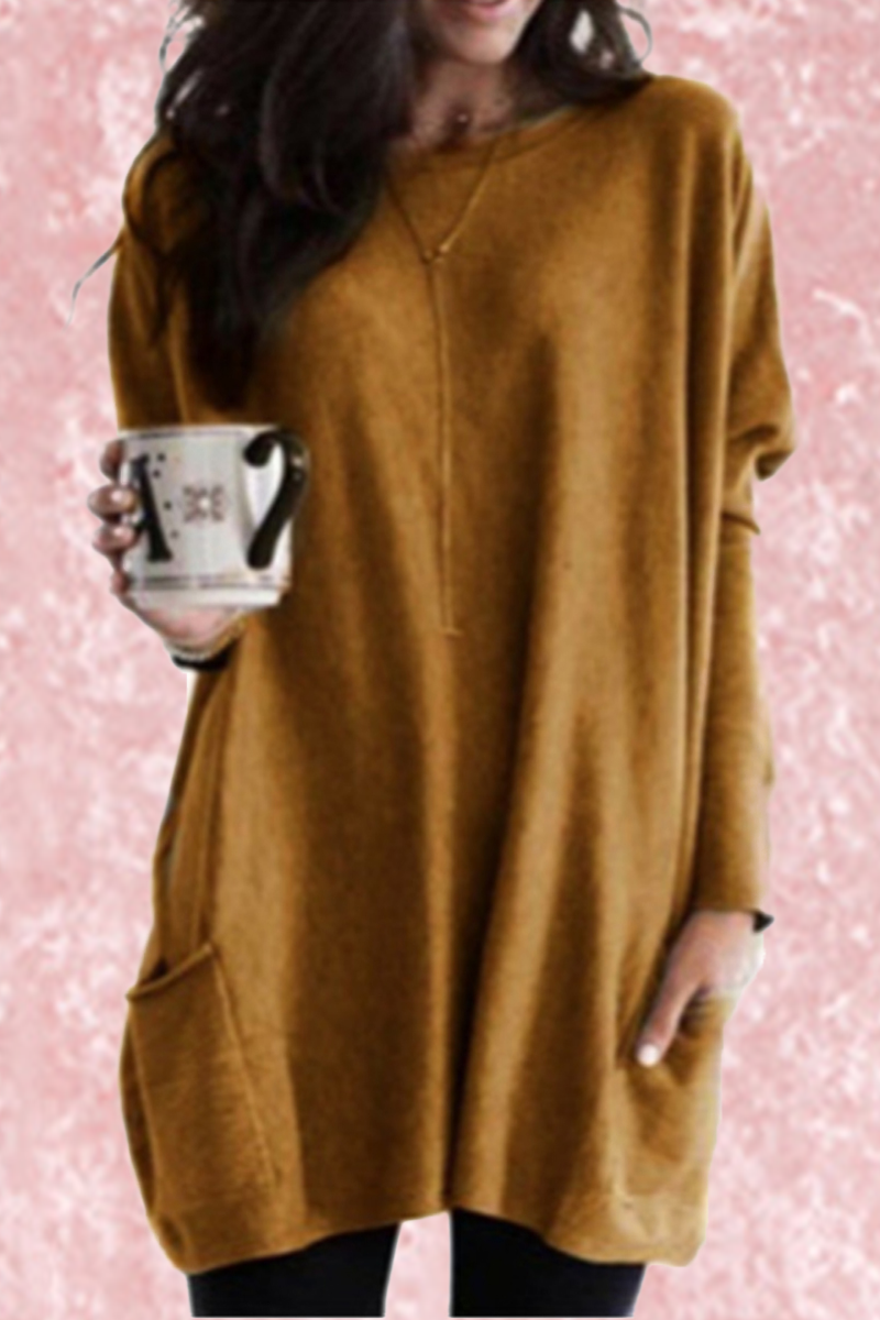 Fashion Solid Split Joint O Neck Tops(7 Colors)