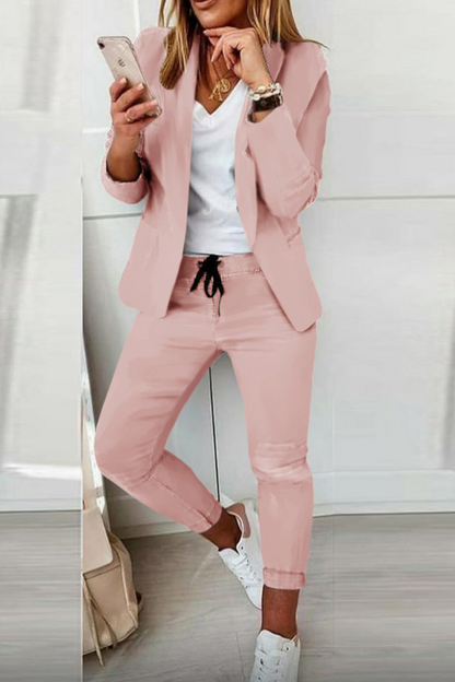 Casual Solid Turndown Collar Long Sleeve Two Pieces(10 colors)