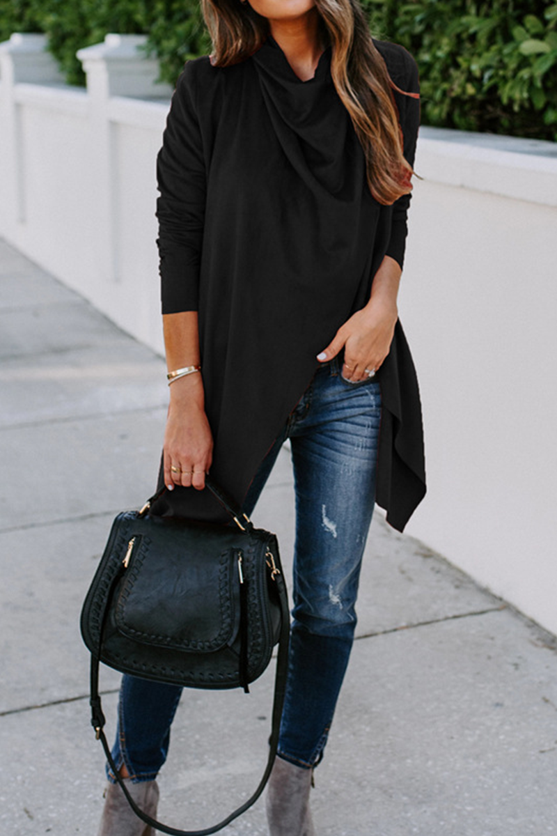 Fashion Solid Patchwork Cardigan Collar Outerwear