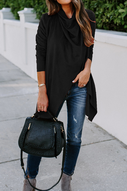 Fashion Solid Patchwork Cardigan Collar Outerwear