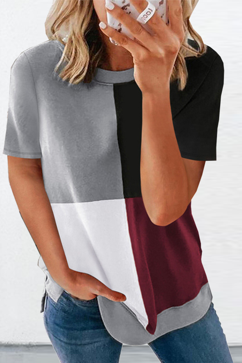 Casual Solid Split Joint O Neck T-Shirts(2 colors)