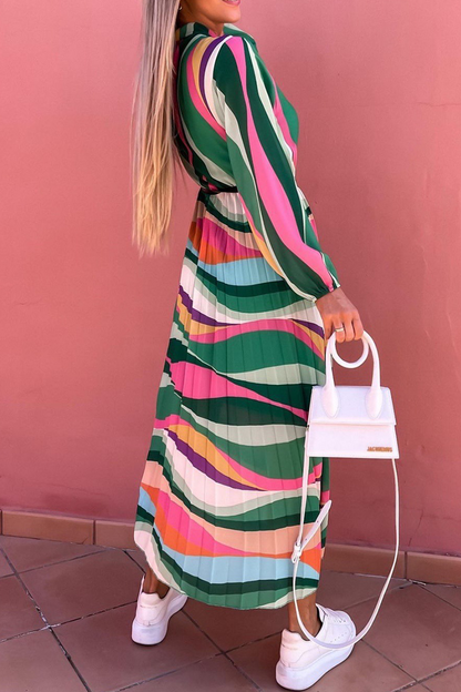 Casual Print Split Joint Half A Turtleneck Waist Skirt Dresses