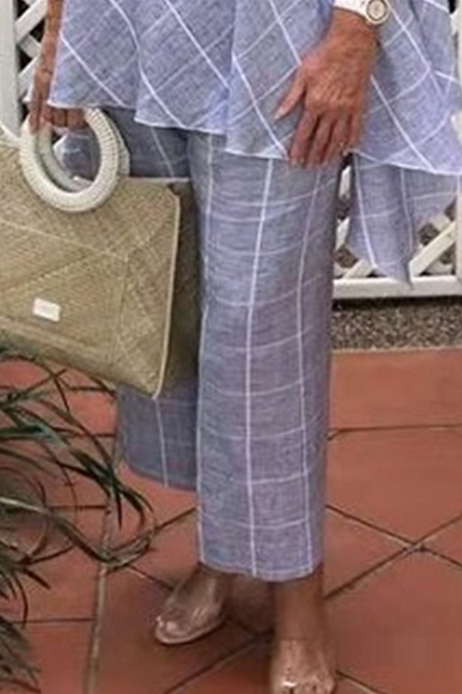 Casual Plaid Split Joint Straight Mid Waist Wide Leg Full Print Bottoms