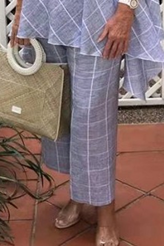 Casual Plaid Split Joint Straight Mid Waist Wide Leg Full Print Bottoms