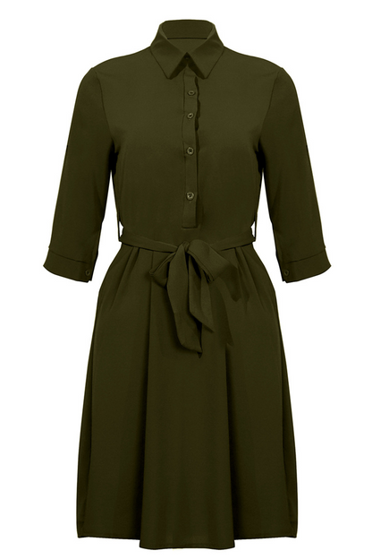 Casual Solid Patchwork Turndown Collar Shirt Dress Dresses(4 Colors)