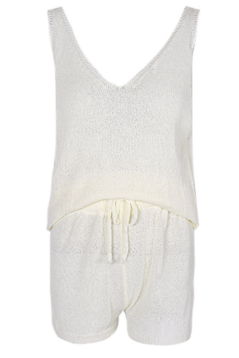 Casual Solid Patchwork V Neck Sleeveless Two Pieces(5 Colors)
