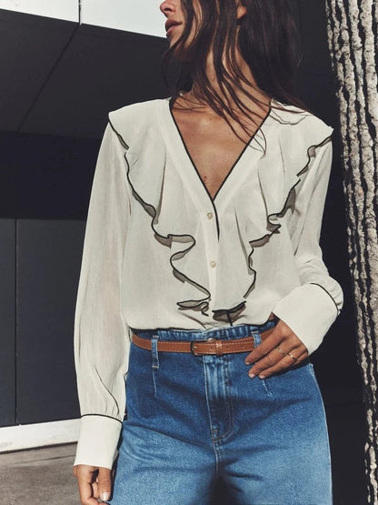 Ruffle Jacquard Print Top