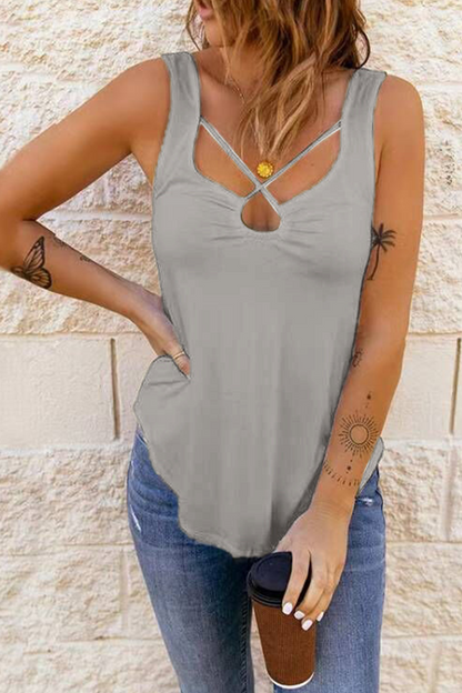 Casual Solid Hollowed Out Spaghetti Strap Tops