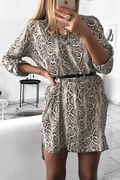 Casual Print Split Joint V Neck Straight Dresses(5 colors)
