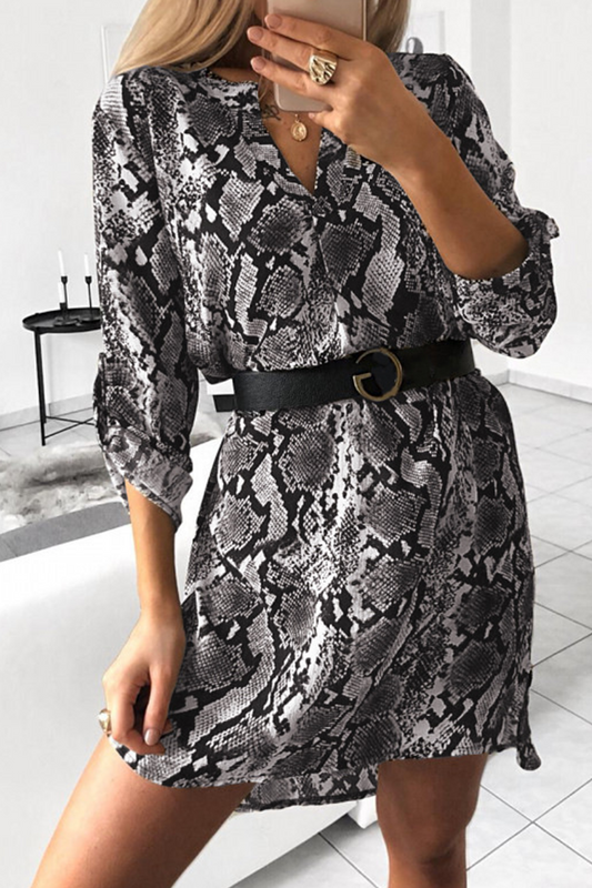 Casual Print Split Joint V Neck Straight Dresses(5 colors)