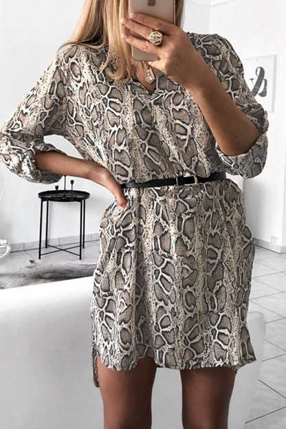 Casual Print Split Joint V Neck Straight Dresses(5 colors)