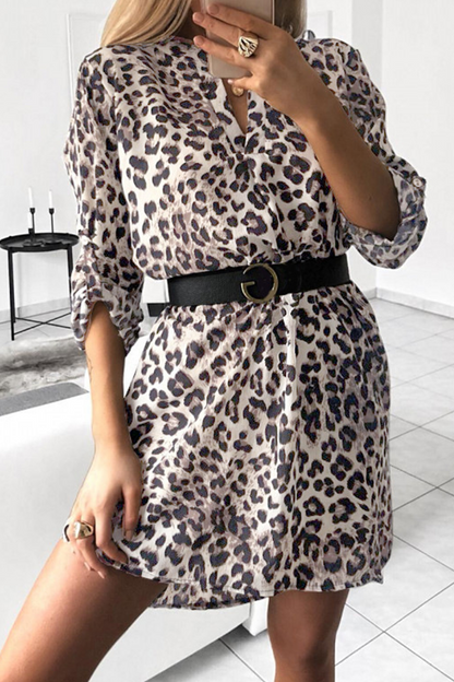 Casual Print Split Joint V Neck Straight Dresses(5 colors)