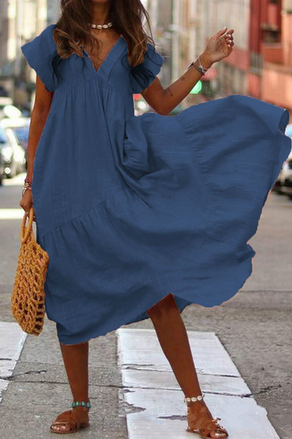 Casual Solid V Neck A Line Dresses(5 Colors)