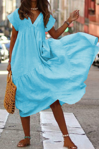 Casual Solid V Neck A Line Dresses(5 Colors)