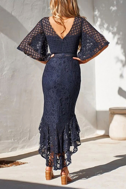 Casual Solid Lace O Neck Trumpet Mermaid Dresses(3 Colors)