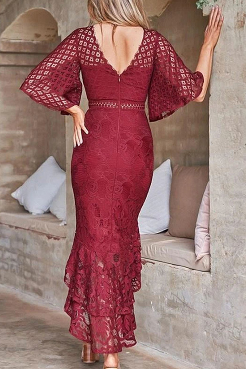 Casual Solid Lace O Neck Trumpet Mermaid Dresses(3 Colors)