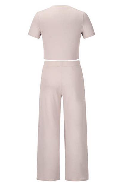 Fashion Solid Patchwork O Neck Short Sleeve Two Pieces(3 Colors)