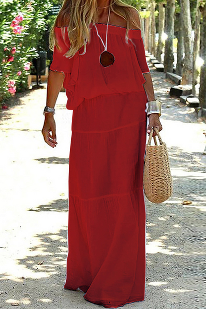 Fashion Solid Split Joint Off the Shoulder Straight Dresses(3 Colors)