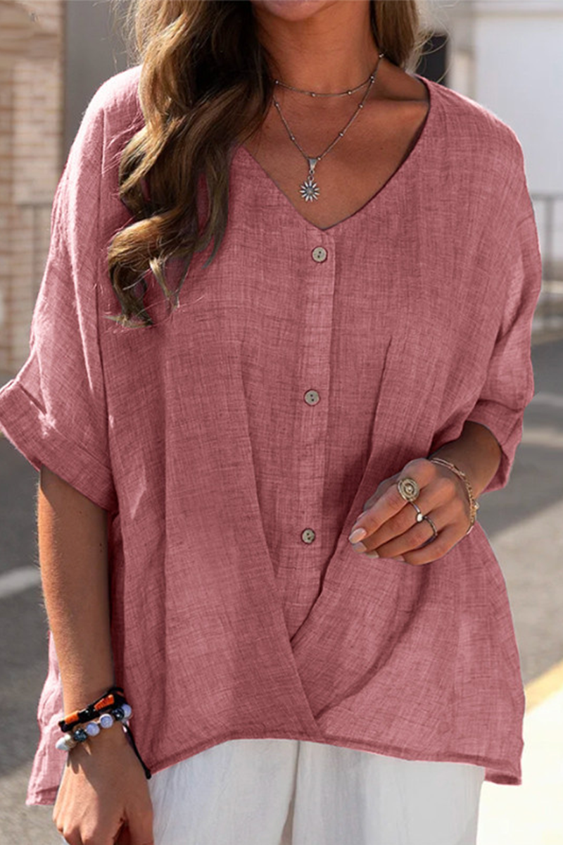 Fashion Solid Split Joint V Neck Tops(6 colors)